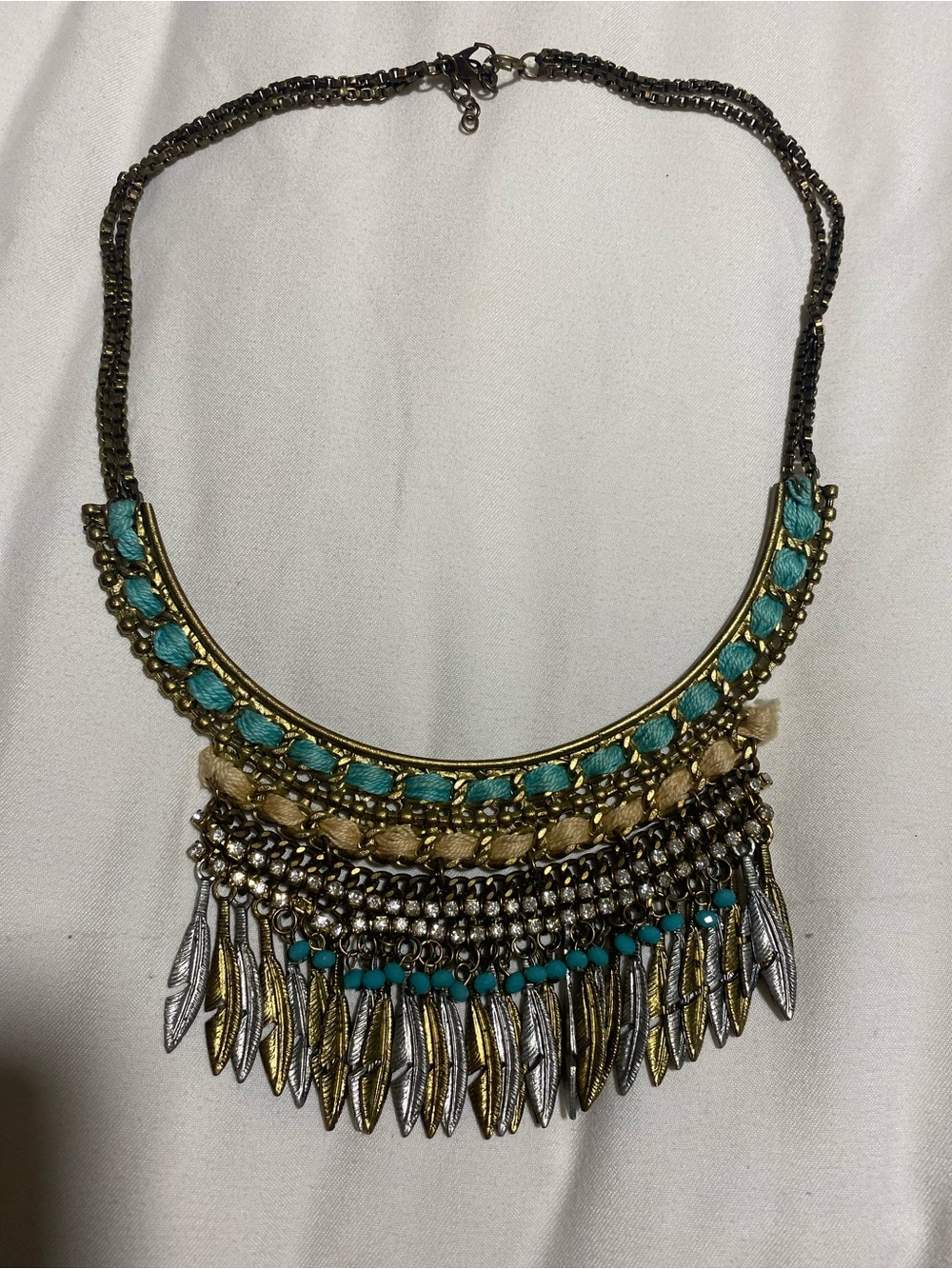 Turquoise and Gold Tribal Fringe Necklace